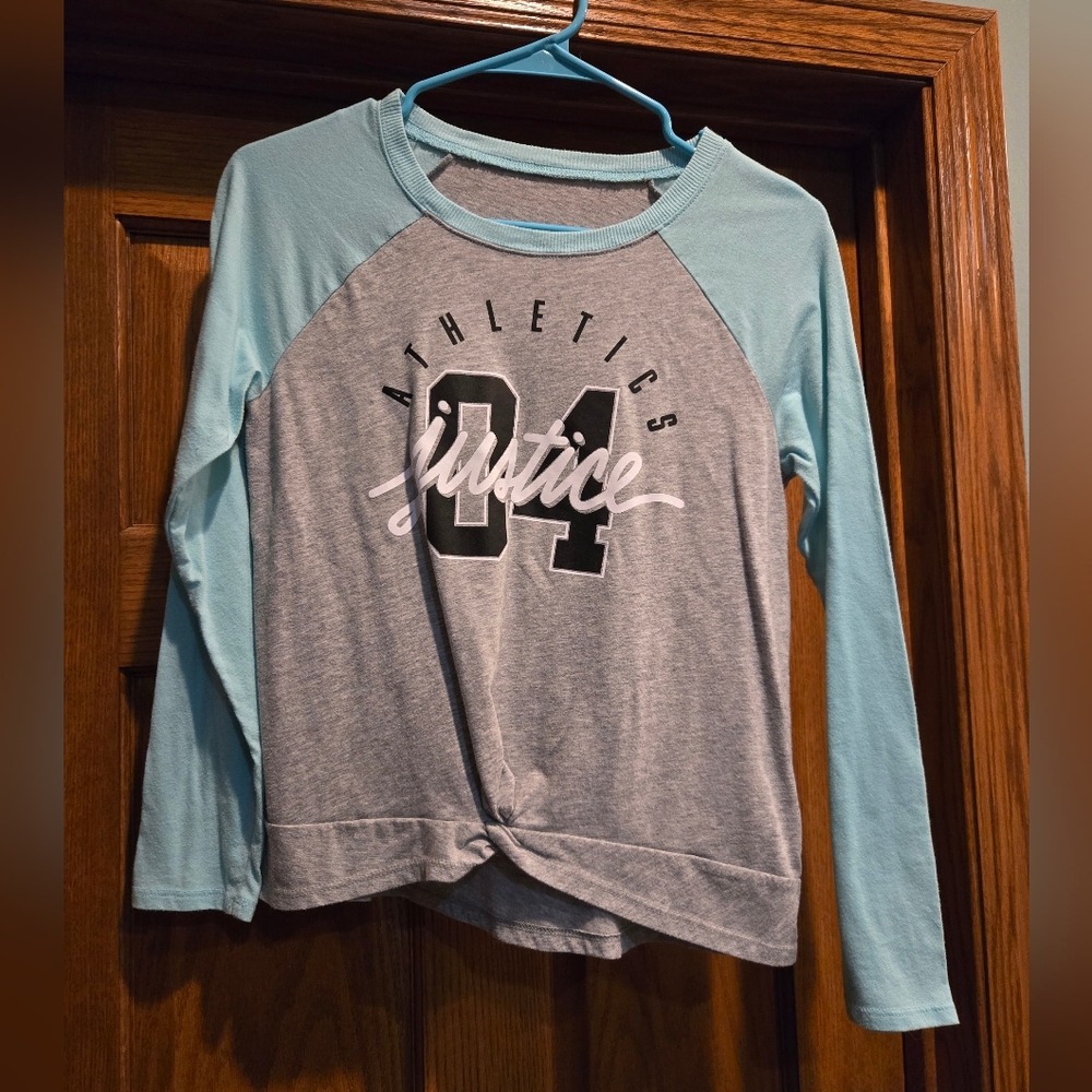 Justice Kids Athletic Gray and Blue Long Sleeve Top